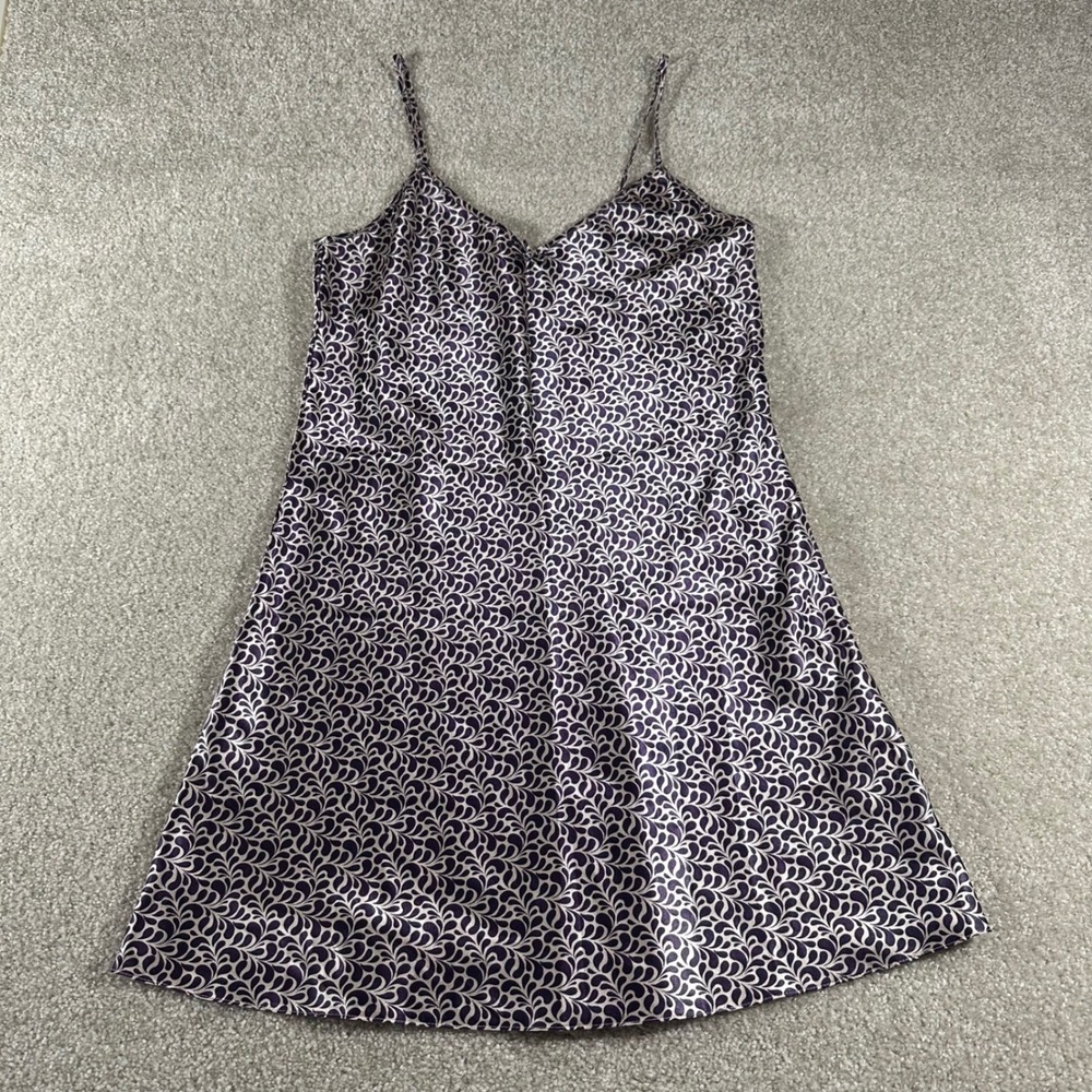 Secrets Purple White Paisley Satin Slip Dress Chemise Sleepwear Size 14 505440‎